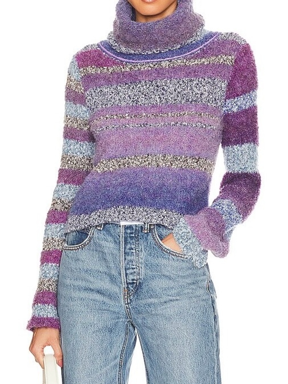 Free People Striped Purple & Lavender Turtleneck Sweater